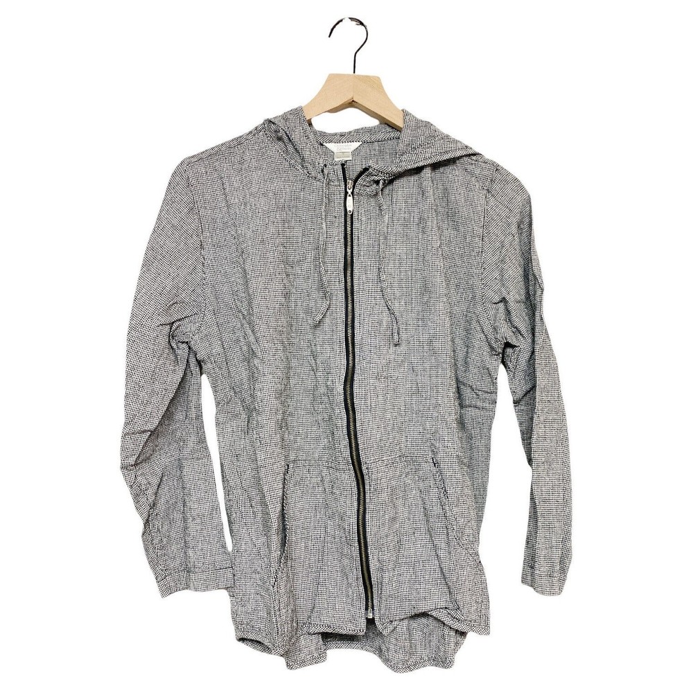 Christopher & Banks Full Zip Jacket Lightweight Women Sz Small Black White Linen